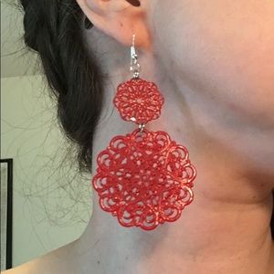 Red enamel metal doily cottagecore earrings BOGO